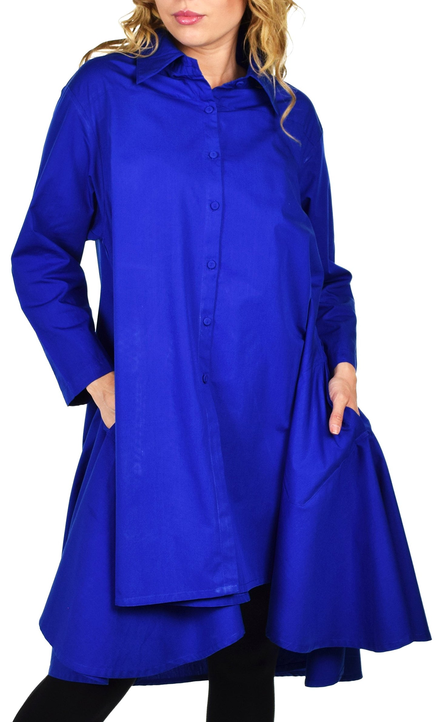 Hi Low Button Down A Line Swing Dress Shirt Top Reg and Plus Sizes