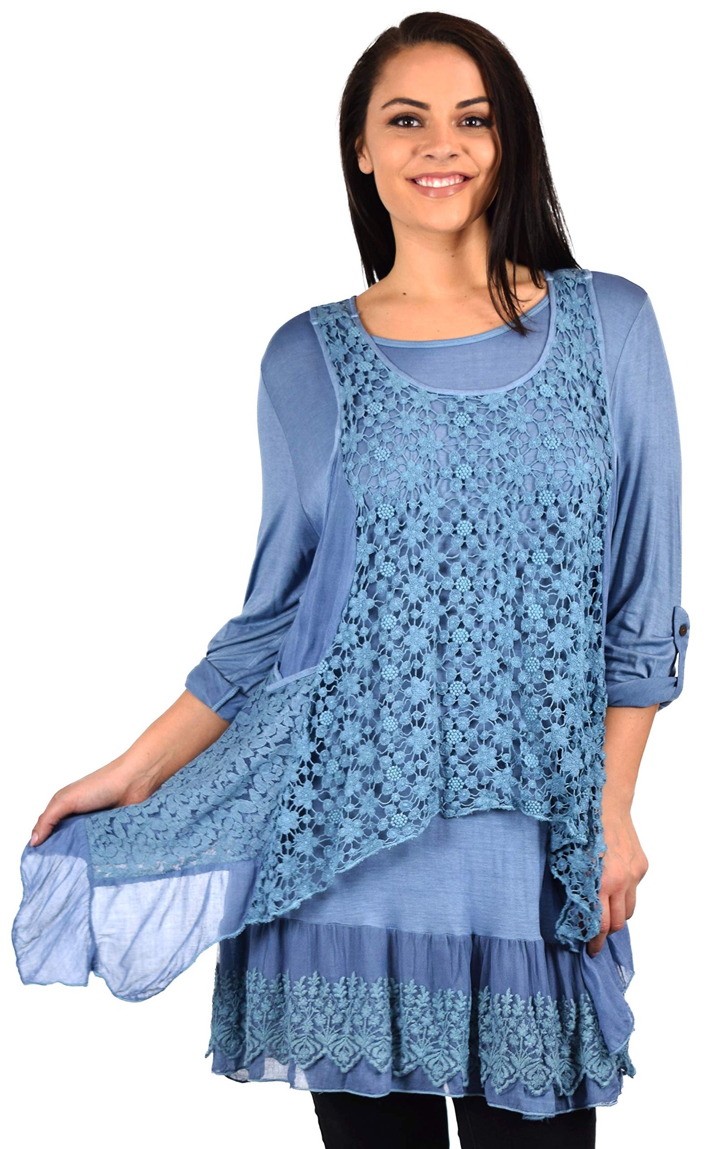 Dare2bStylish Lace Top, Women Lace tunic, Plus Size Lace Tunic, Plys size lace Blouse 2pc tunic set, Top + Vest Set