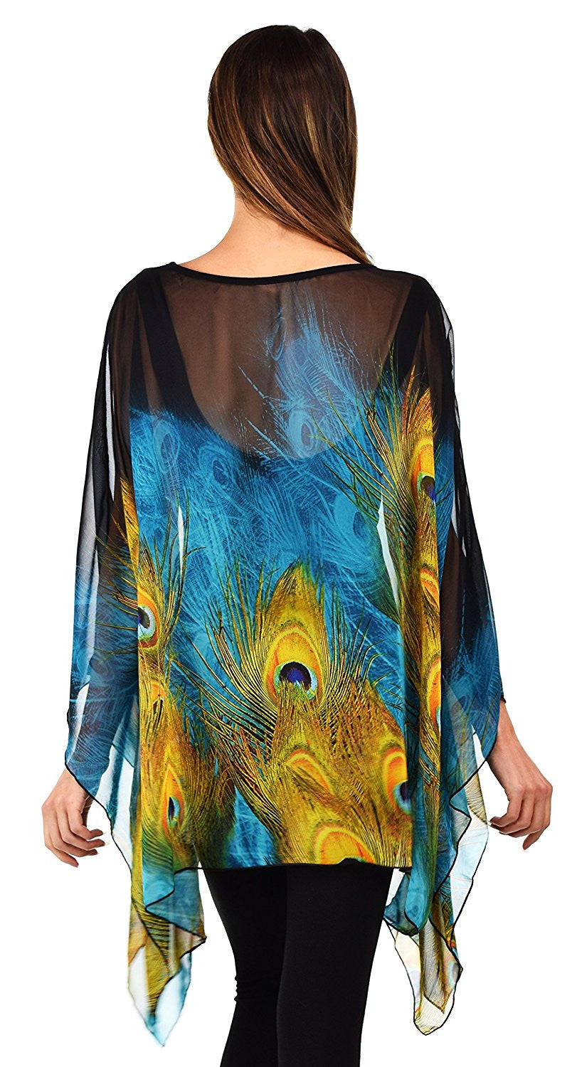 Digital print Poncho, Chiffon Caftan, Summer Chiffon Poncho,  Beach Cover Up,  Caftan Tunic, Prited animal print Caftan