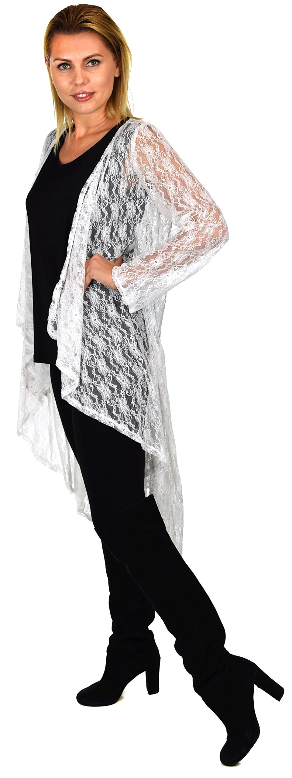 Dare2bStylish Women Plus Size High Low Open Front Lace Duster Cardigan Jacket