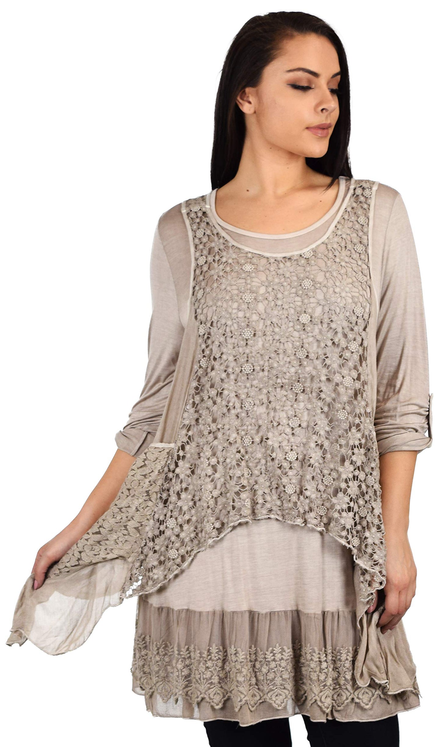 Dare2bStylish Lace Top, Women Lace tunic, Plus Size Lace Tunic, Plys size lace Blouse 2pc tunic set, Top + Vest Set