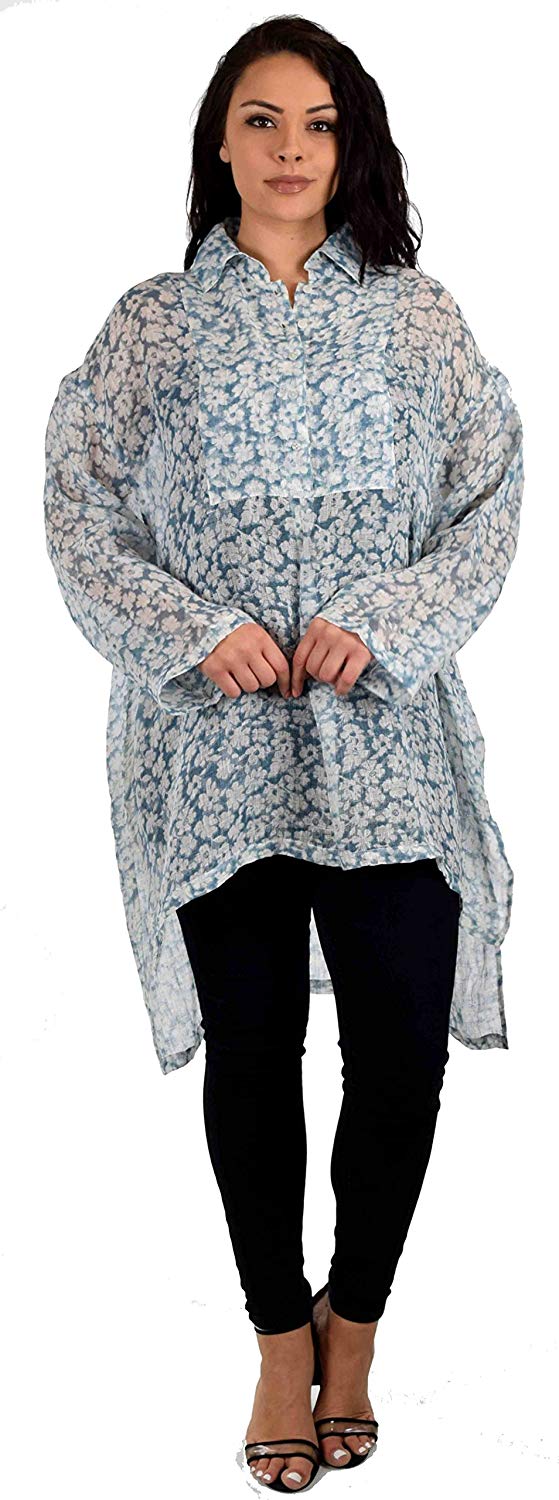 Zopali Plus Size Linen Gauze Top, Boxy linen tunic, Relaxed Fit tunic. Linen Breathable Full sleeve High Low Dressy Shirt Top