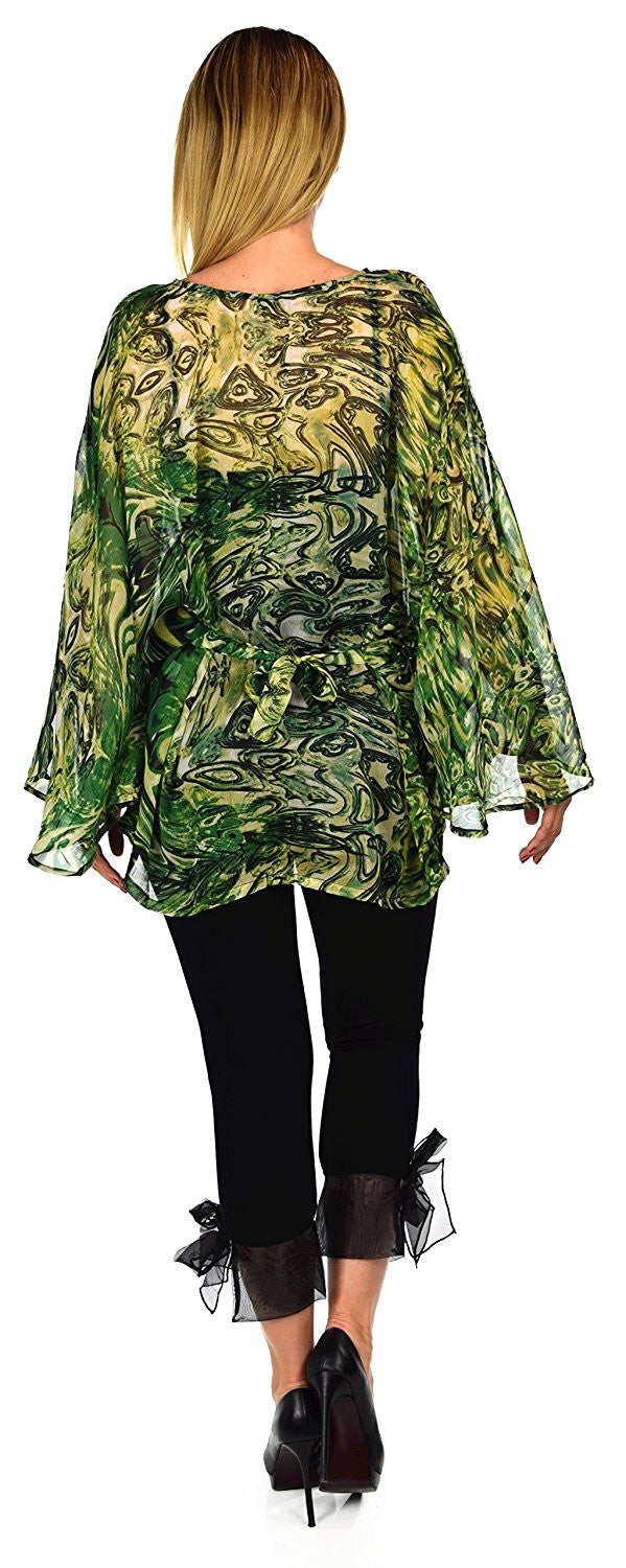 Beaded Butterfly Sleeve Tunic Blouse Top / Cover Up | Reg & Plus Sizes