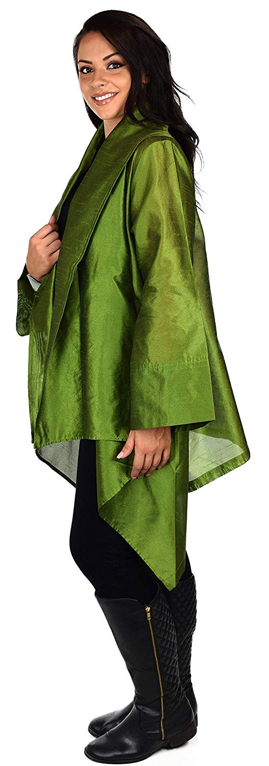 Dare2bStylish Women Plus Size Loose Fitting Poly Silk Designer Cover Up Duster Jacket