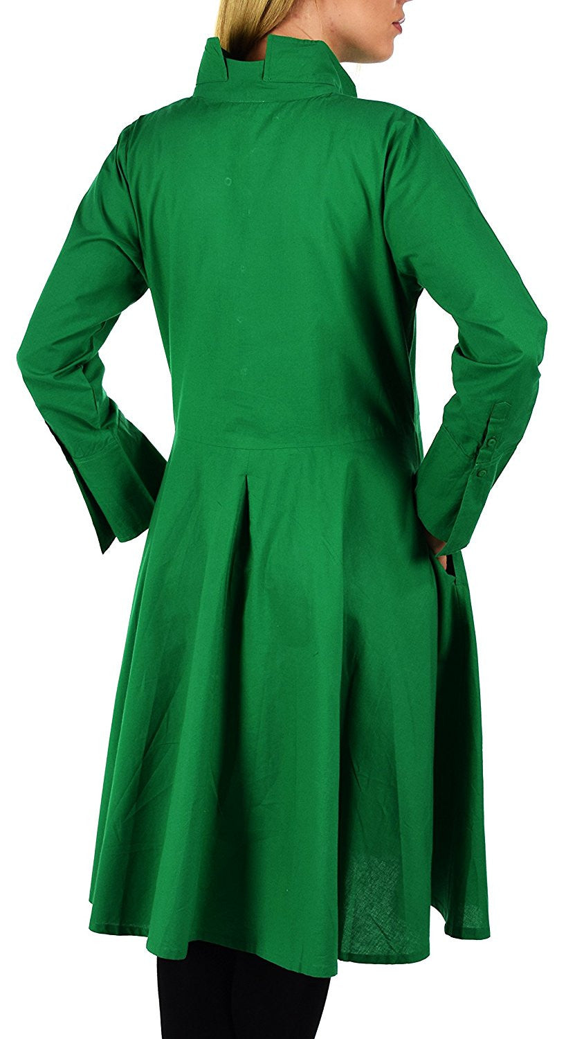 Hi Lo Banded Collar Button Down A Line Swing Dress Shirt Top