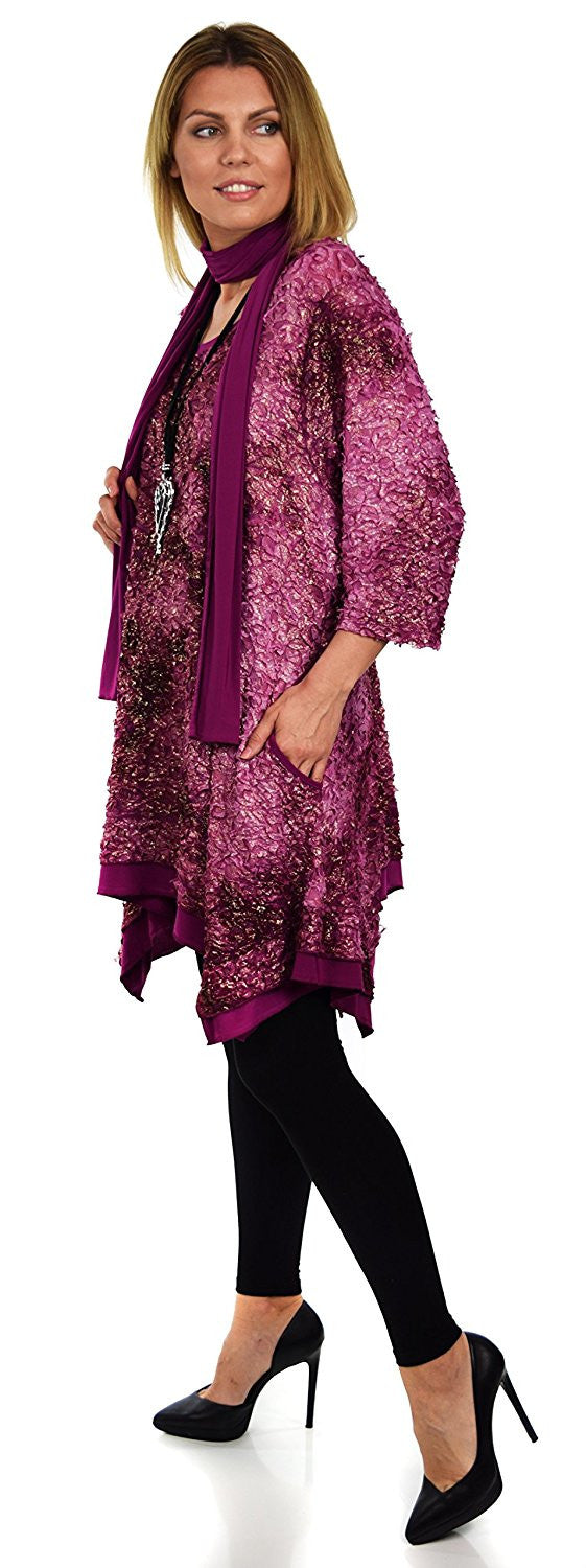 BoHo Artsy Lagenlook Comfortable Tunic Top with Matching Scarf Shawl