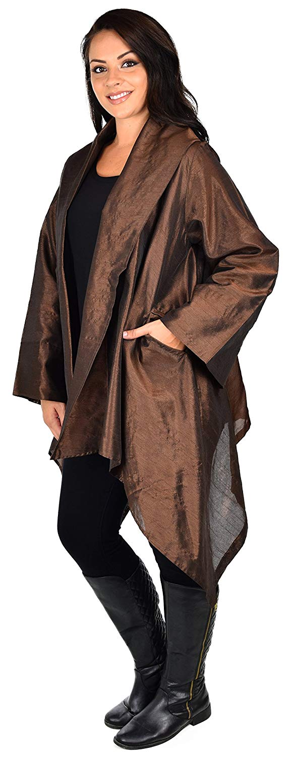 Dare2bStylish Women Plus Size Loose Fitting Poly Silk Designer Cover Up Duster Jacket
