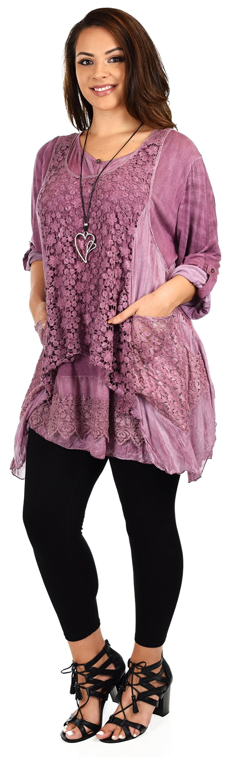 Dare2bStylish Lace Top, Women Lace tunic, Plus Size Lace Tunic, Plys size lace Blouse 2pc tunic set, Top + Vest Set