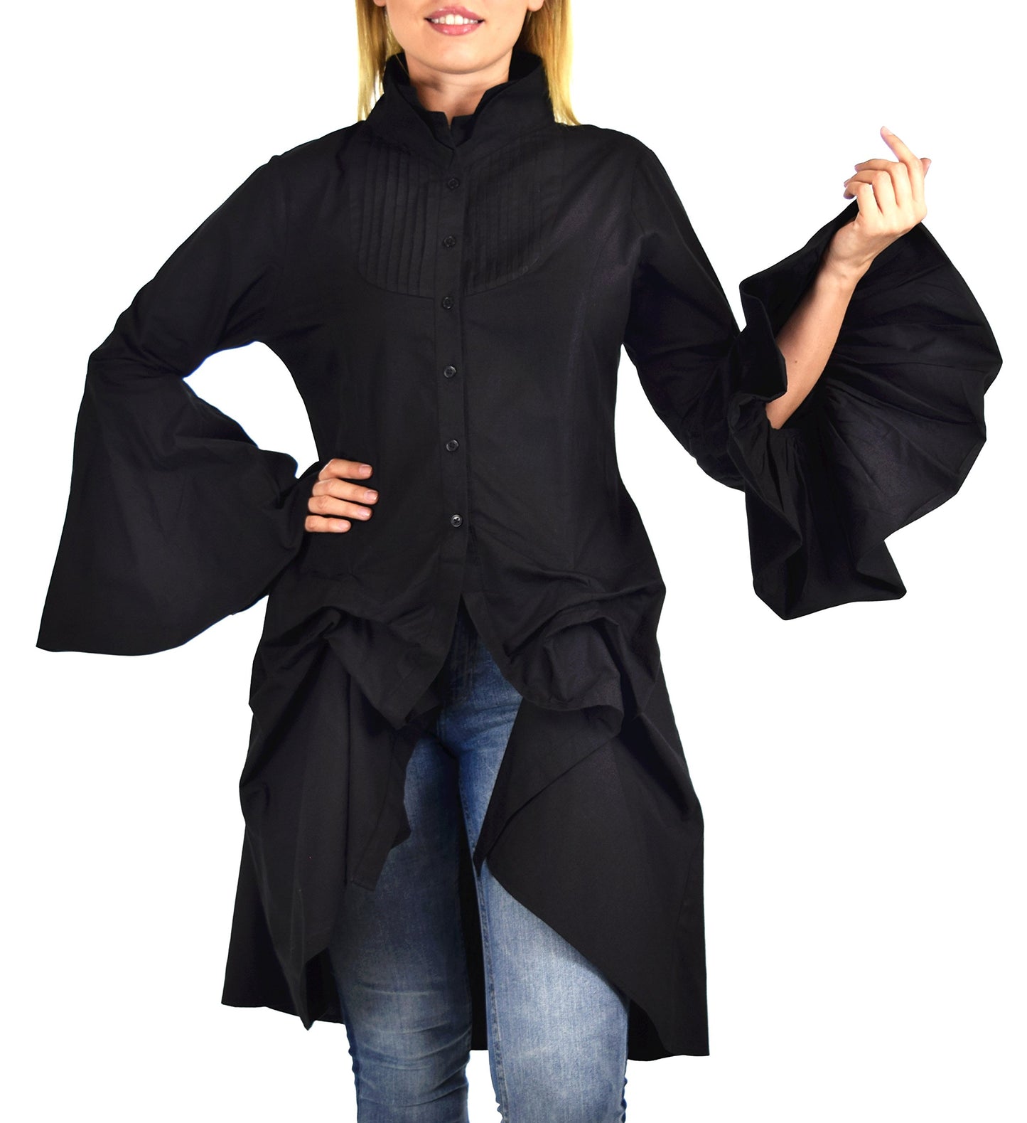 Dare2bStylish Women Western High Low Dress Shirt Blouse w/ Edwardian Sleeves | Reg & Plus Sizes