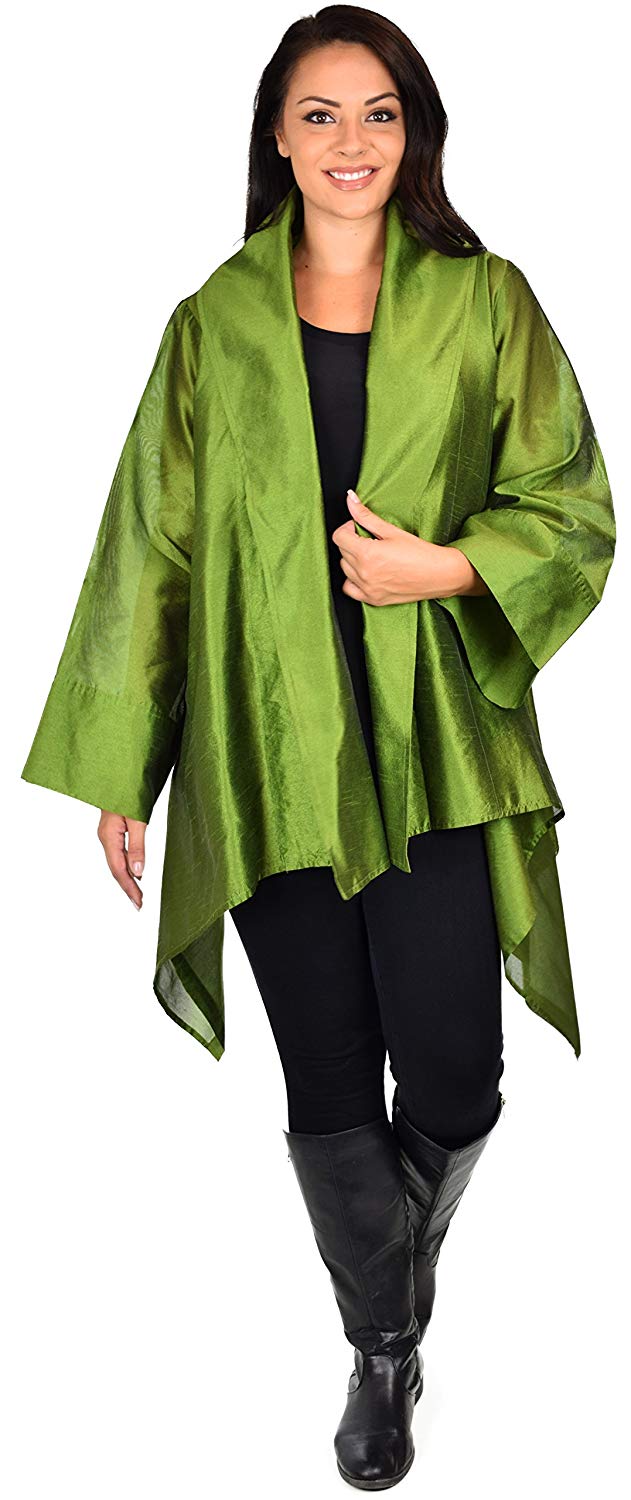 Dare2bStylish Women Plus Size Loose Fitting Poly Silk Designer Cover Up Duster Jacket