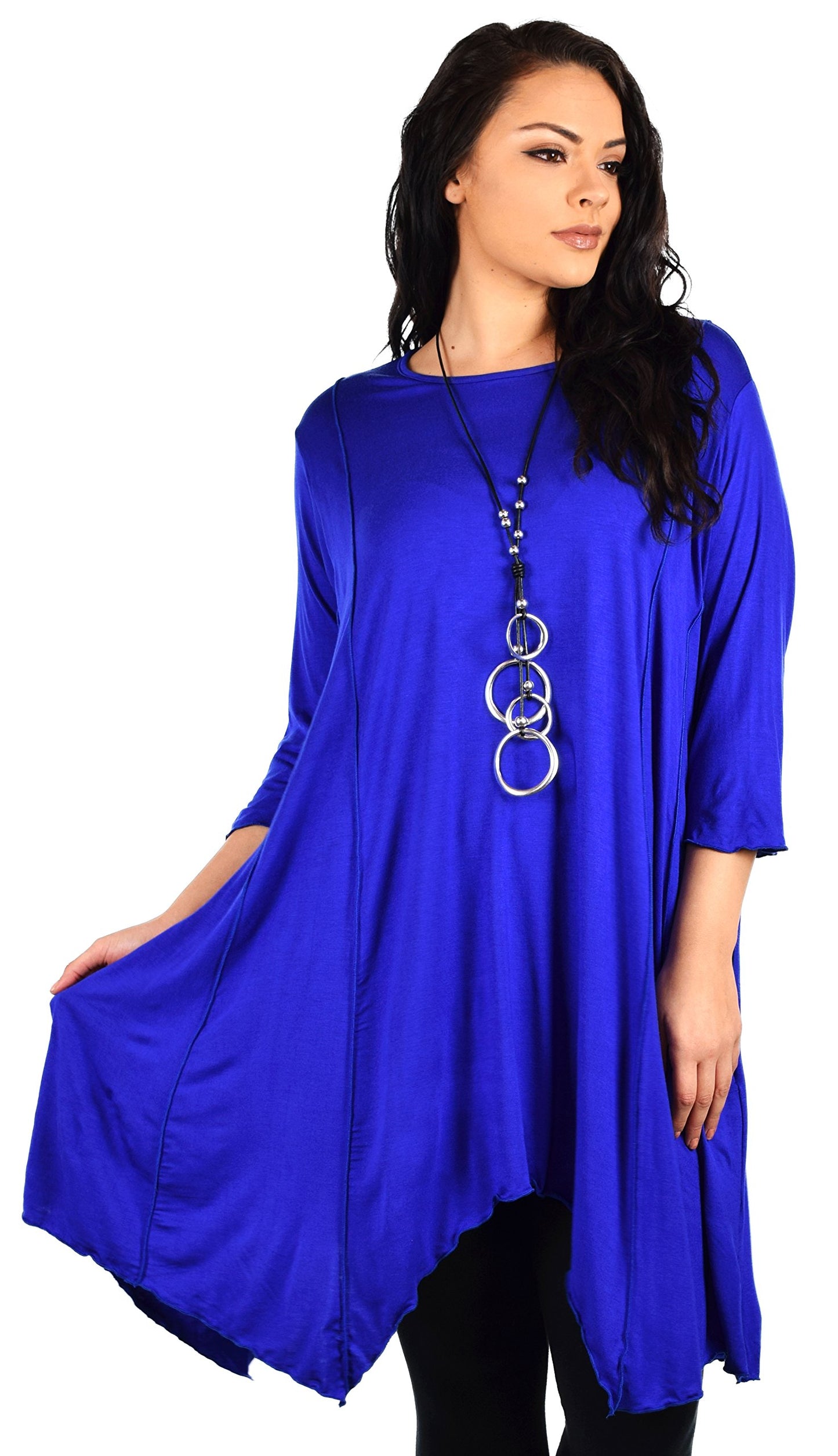 Plus Size Asymmetrical Fishtail Tunic Top w/Side Pockets