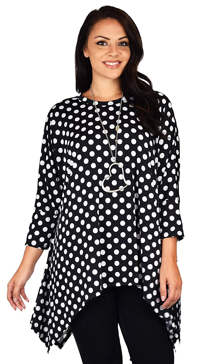 Dare2bStylish Women Vintage Polka Dot Asymmetrical Fishtail Swing Tunic Shirt Top
