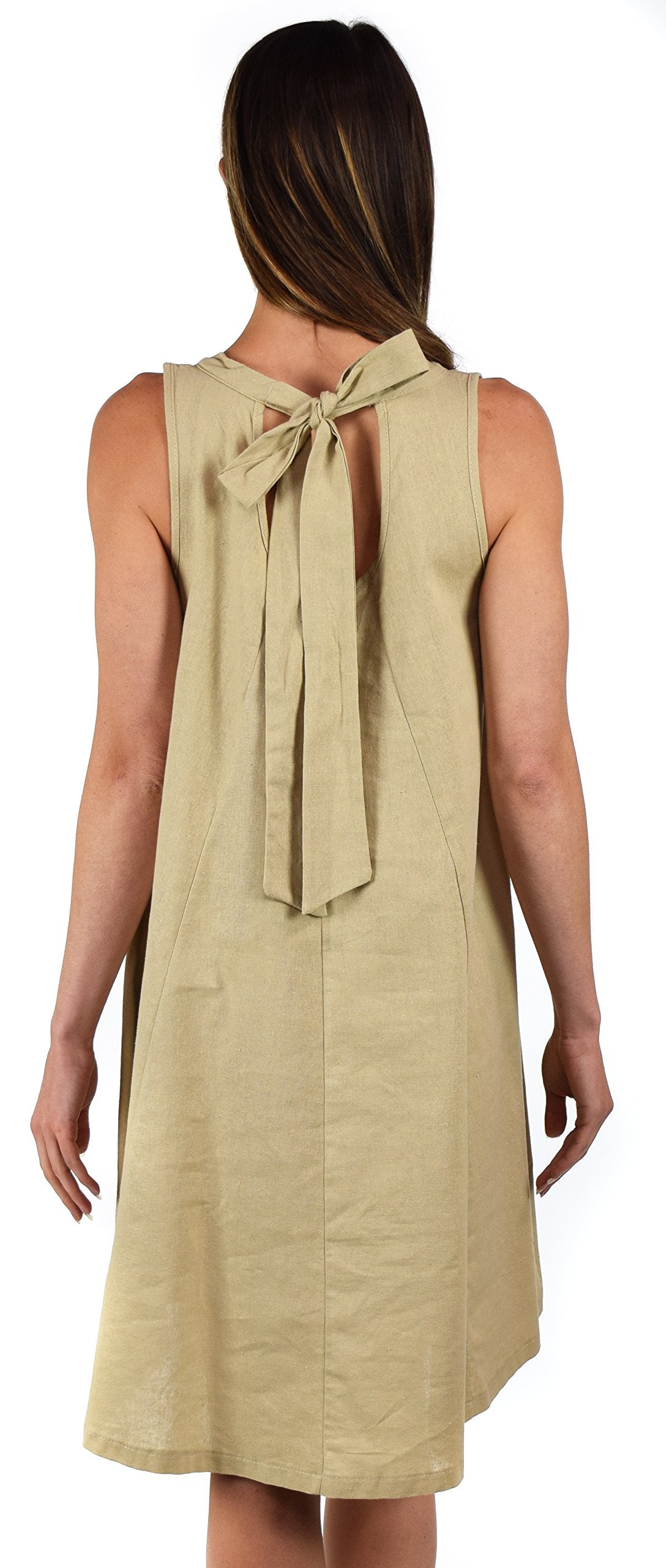 Made In USA, Sleeveless Linen Dress, Linen Midi Dress, Peek-a-boo Linen Dress, Summer Linen Dress w/Bow Tie Back Plus Sizes