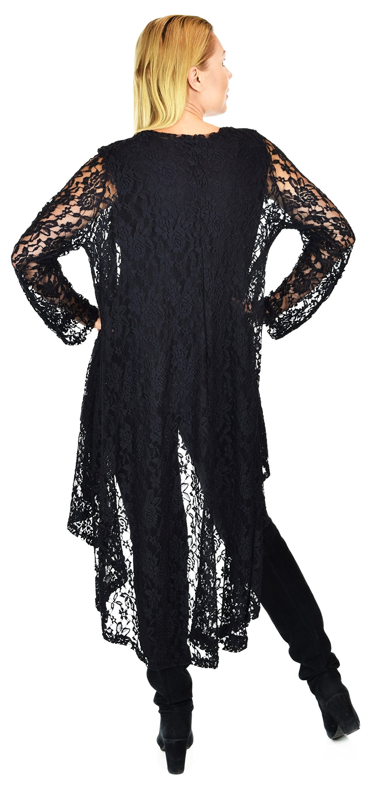 Dare2bStylish Women Plus Size High Low Open Front Lace Duster Cardigan Jacket