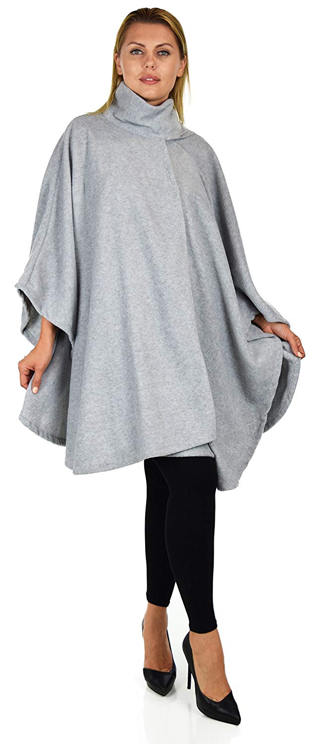 Dare2bStylish Women Poncho Style Fleece Cover Up with Muffler
