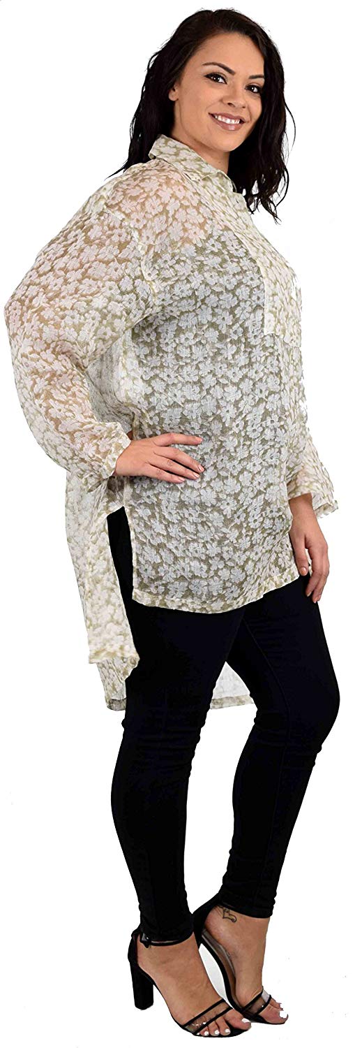 Zopali Plus Size Linen Gauze Top, Boxy linen tunic, Relaxed Fit tunic. Linen Breathable Full sleeve High Low Dressy Shirt Top