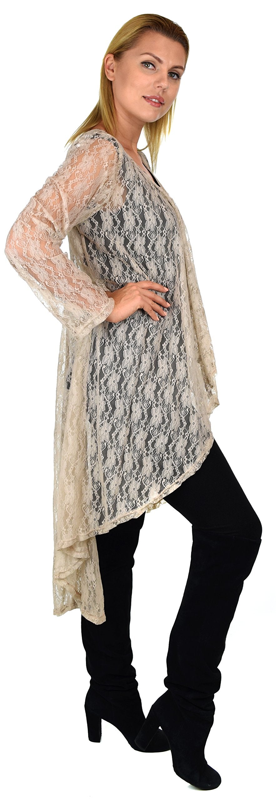 Dare2bStylish Women Plus Size High Low Open Front Lace Duster Cardigan Jacket
