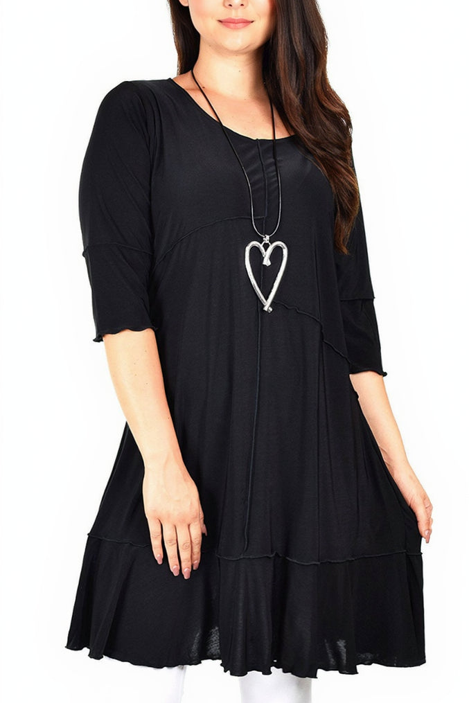 Plus Size Long 3/4 Sleeve Swing Tunic Skirt-Dress Top