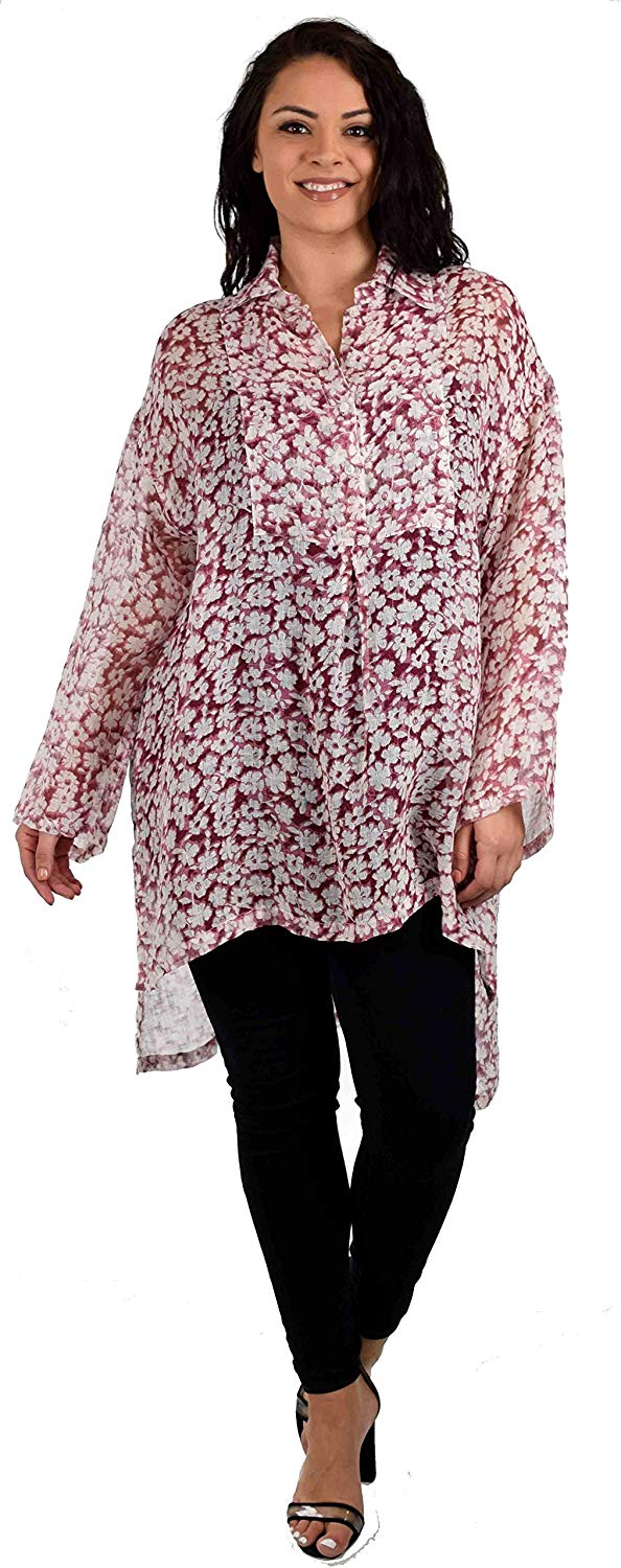 Zopali Plus Size Linen Gauze Top, Boxy linen tunic, Relaxed Fit tunic. Linen Breathable Full sleeve High Low Dressy Shirt Top