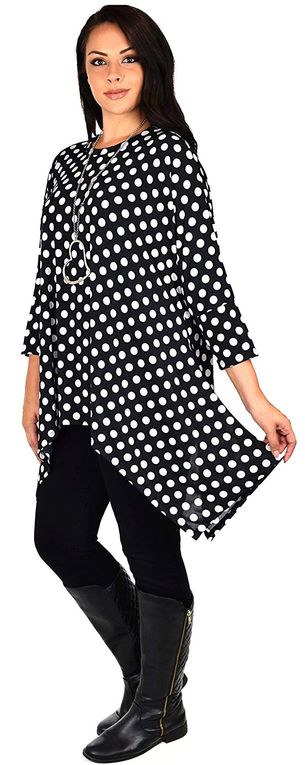 Dare2bStylish Women Vintage Polka Dot Asymmetrical Fishtail Swing Tunic Shirt Top