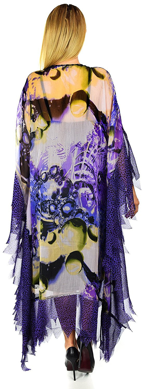 Beaded Stonework Caftan Poncho Tunic Top | Cover Up | Reg & Plus Sizes
