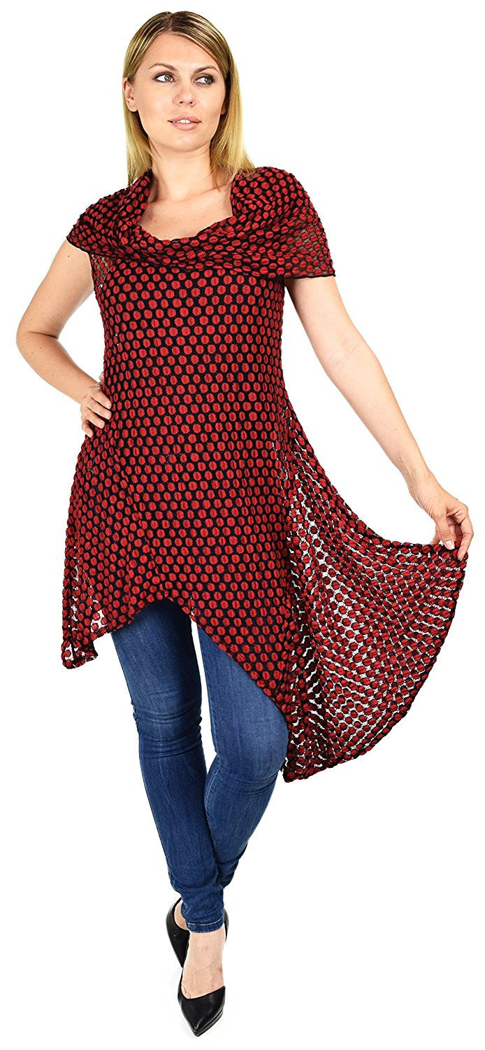 Asymmetrical Cowl Neck Tunic Dress Blouse Top Reg & Plus Sizes