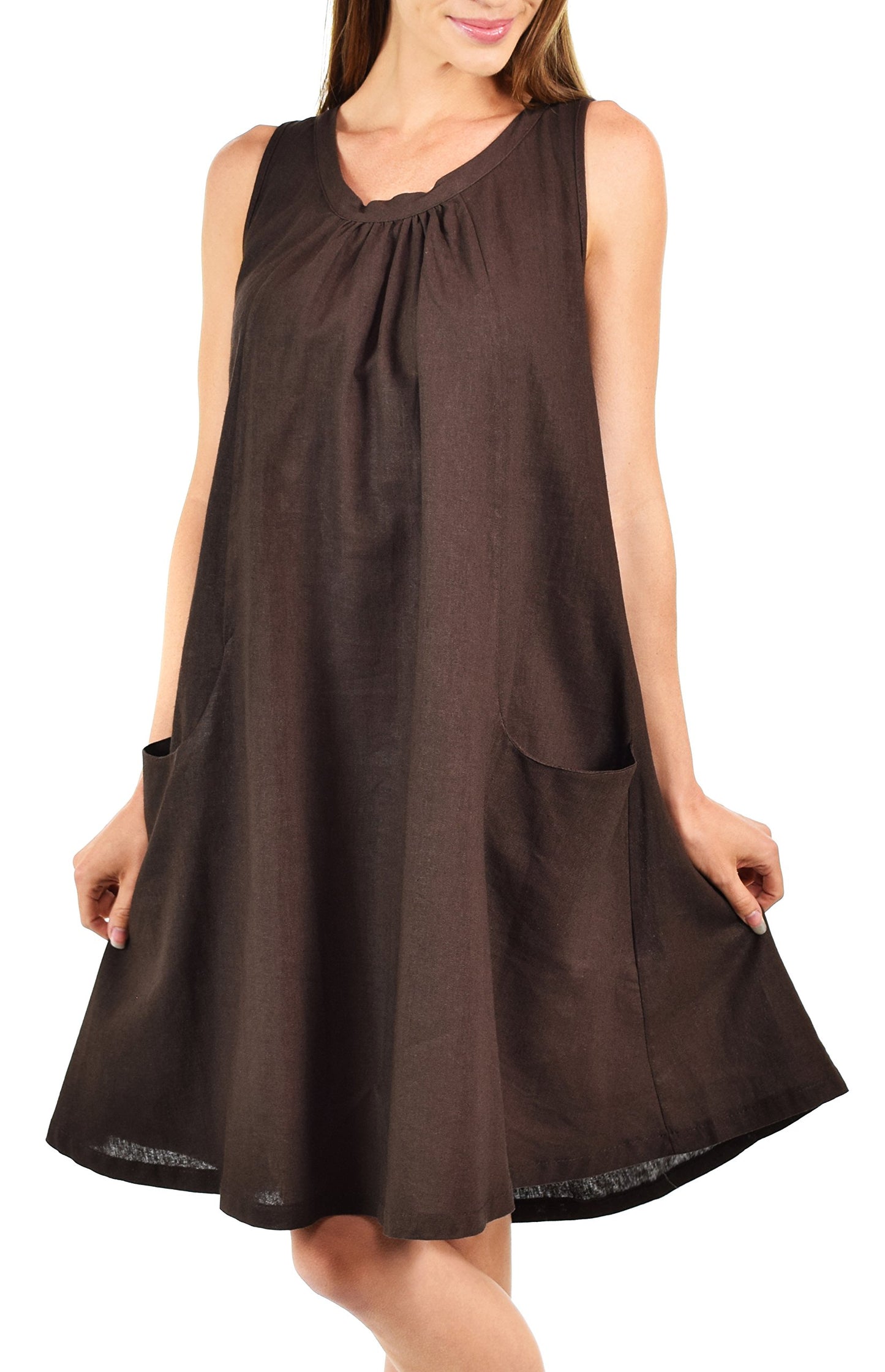 Made In USA, Sleeveless Linen Dress, Linen Midi Dress, Peek-a-boo Linen Dress, Summer Linen Dress w/Bow Tie Back Plus Sizes