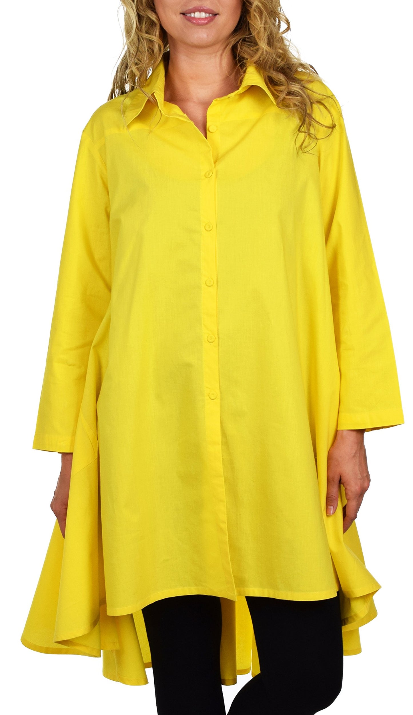Hi Low Button Down A Line Swing Dress Shirt Top Reg and Plus Sizes