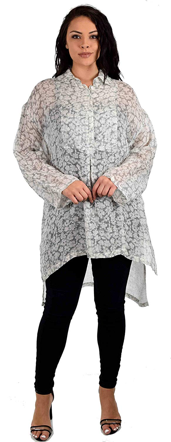 Zopali Plus Size Linen Gauze Top, Boxy linen tunic, Relaxed Fit tunic. Linen Breathable Full sleeve High Low Dressy Shirt Top