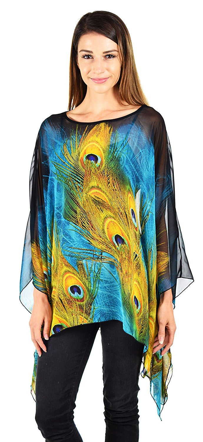 Digital print Poncho, Chiffon Caftan, Summer Chiffon Poncho,  Beach Cover Up,  Caftan Tunic, Prited animal print Caftan