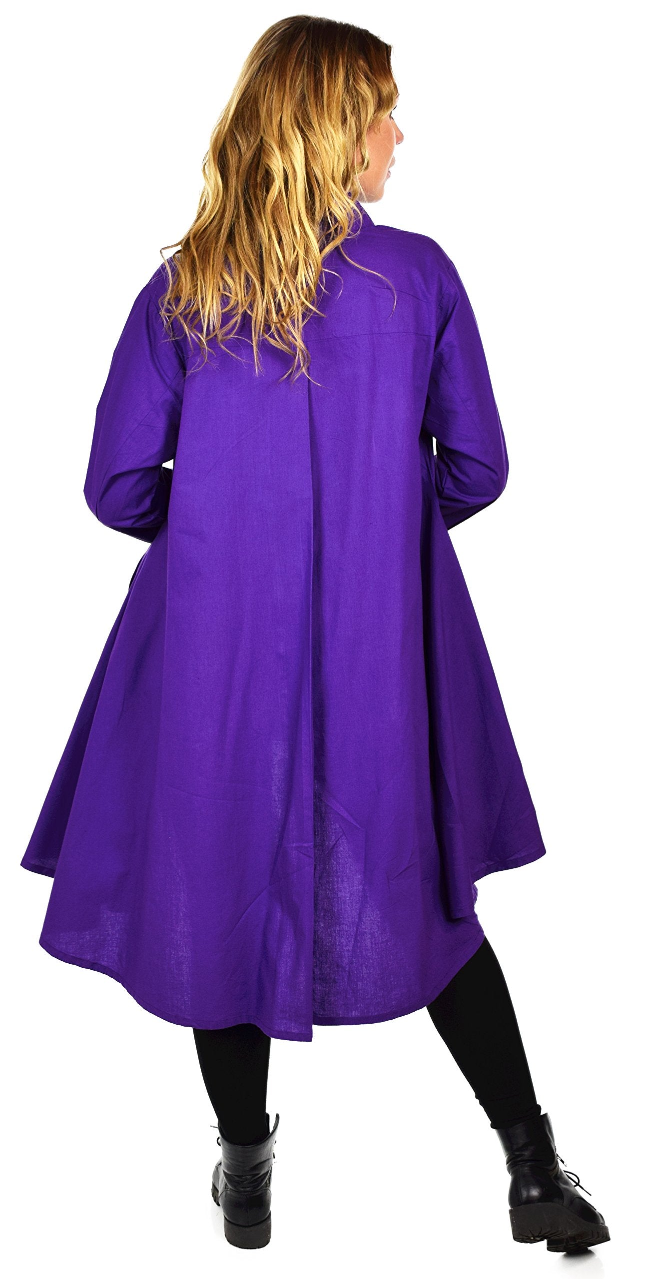 Hi Low Button Down A Line Swing Dress Shirt Top Reg and Plus Sizes