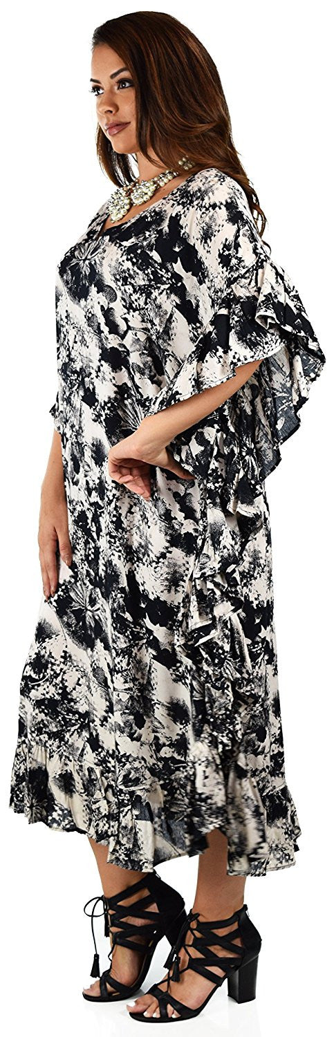 Soft Rayon Printed Long Kaftan Caftan Cover Up Kimono Plus Sizes