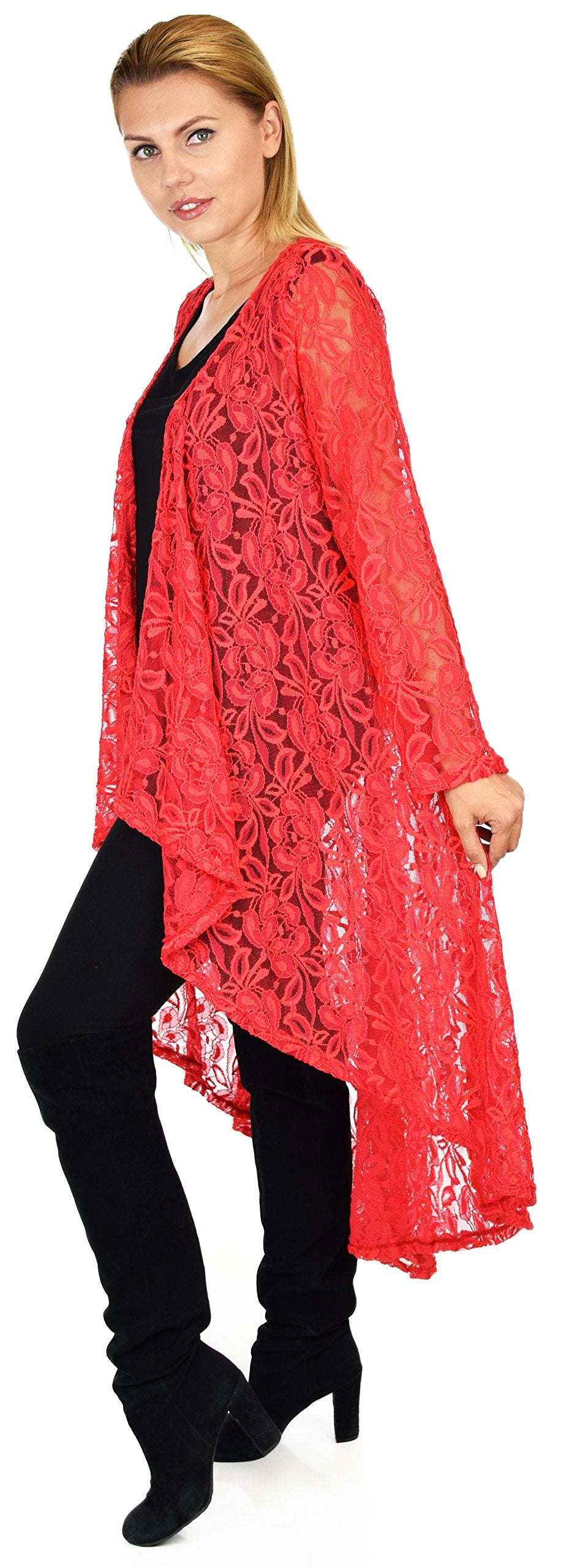 Dare2bStylish Women Plus Size High Low Open Front Lace Duster Cardigan Jacket