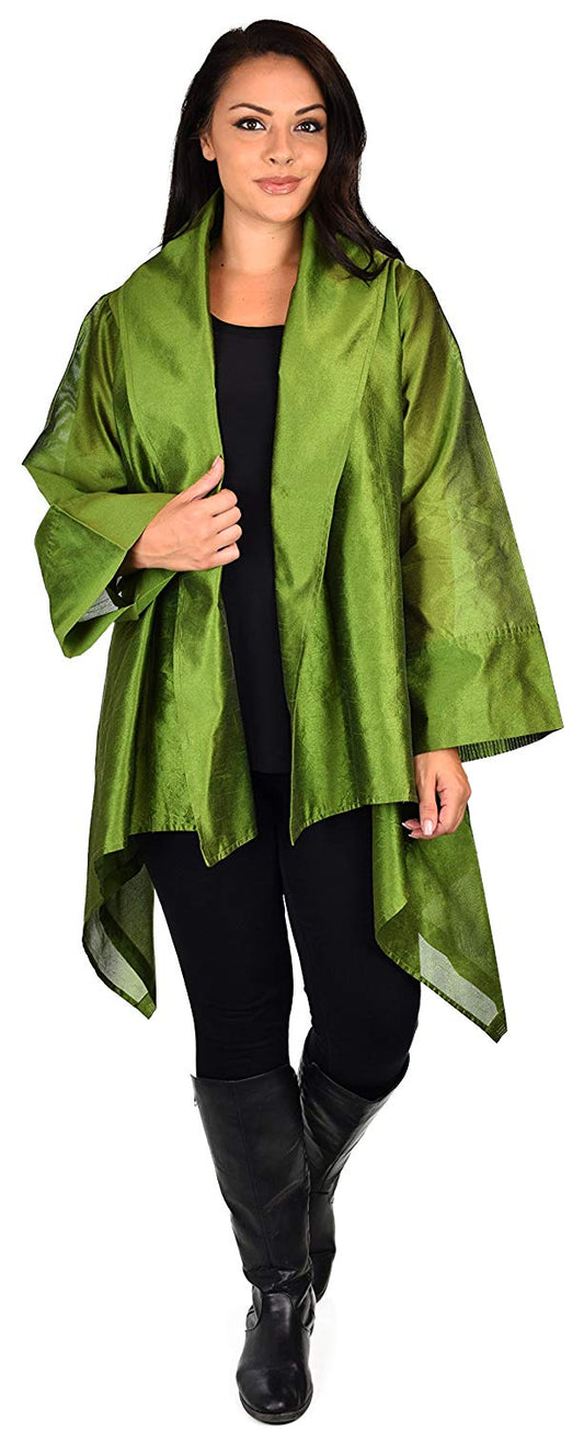 Dare2bStylish Women Plus Size Loose Fitting Poly Silk Designer Cover Up Duster Jacket
