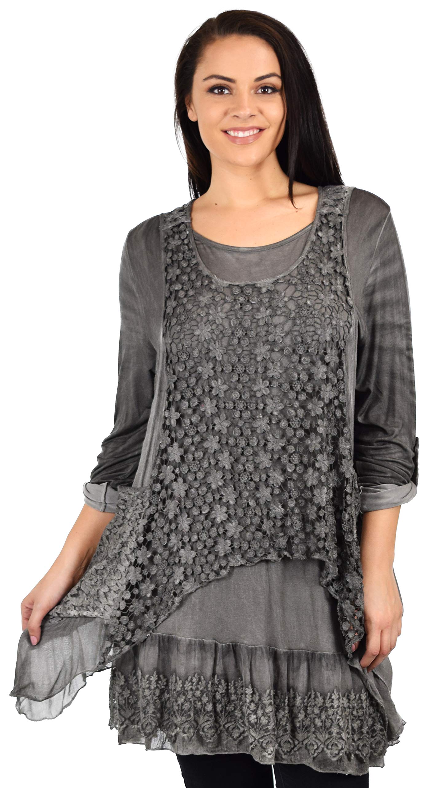 Dare2bStylish Lace Top, Women Lace tunic, Plus Size Lace Tunic, Plys size lace Blouse 2pc tunic set, Top + Vest Set
