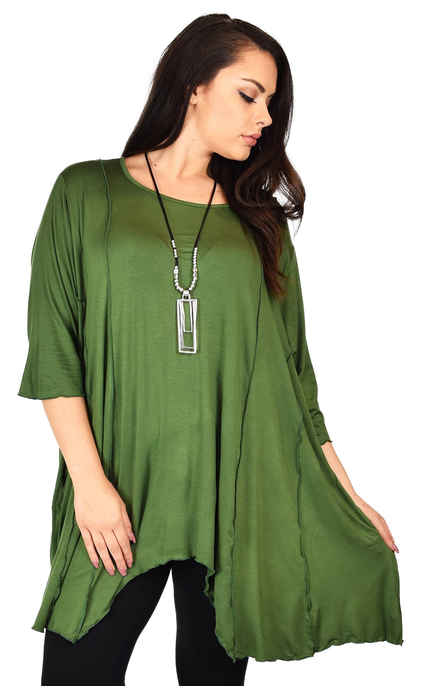 Plus Size Asymmetrical Fishtail Tunic Top w/Side Pockets