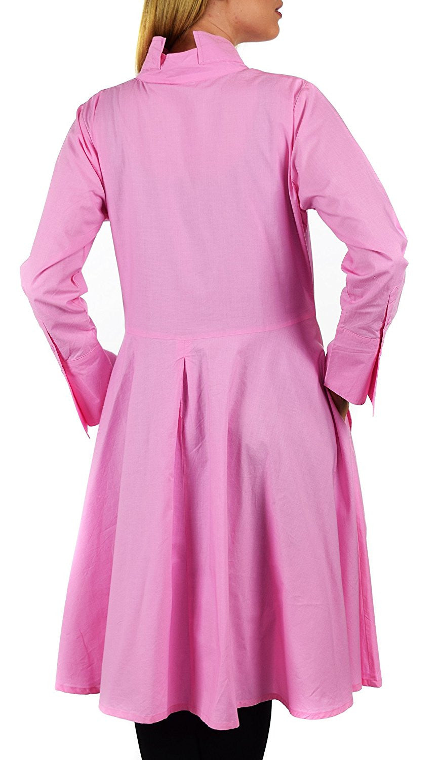 Hi Lo Banded Collar Button Down A Line Swing Dress Shirt Top