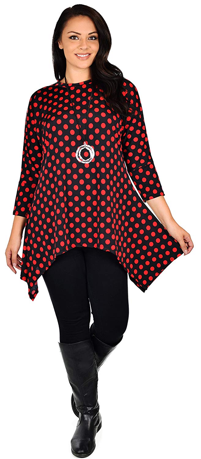 Dare2bStylish Women Vintage Polka Dot Asymmetrical Fishtail Swing Tunic Shirt Top