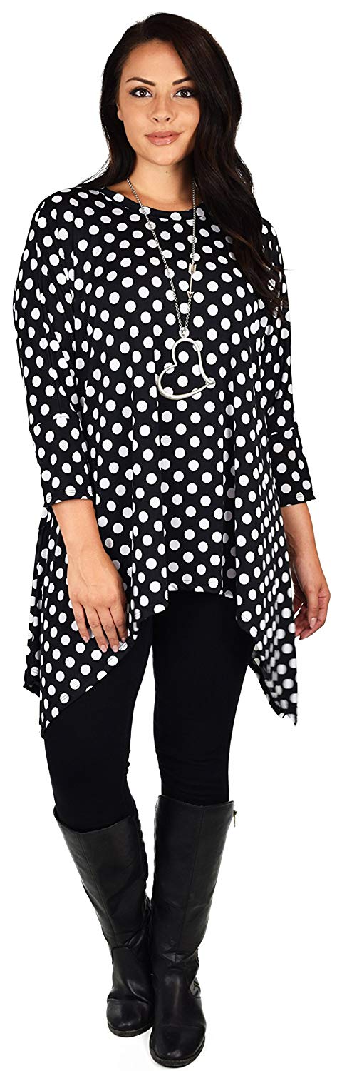 Dare2bStylish Women Vintage Polka Dot Asymmetrical Fishtail Swing Tunic Shirt Top