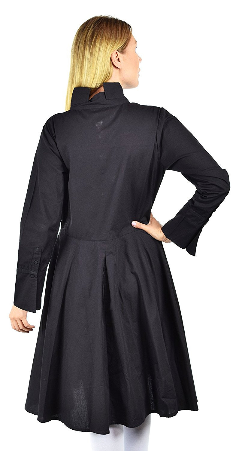 Hi Lo Banded Collar Button Down A Line Swing Dress Shirt Top