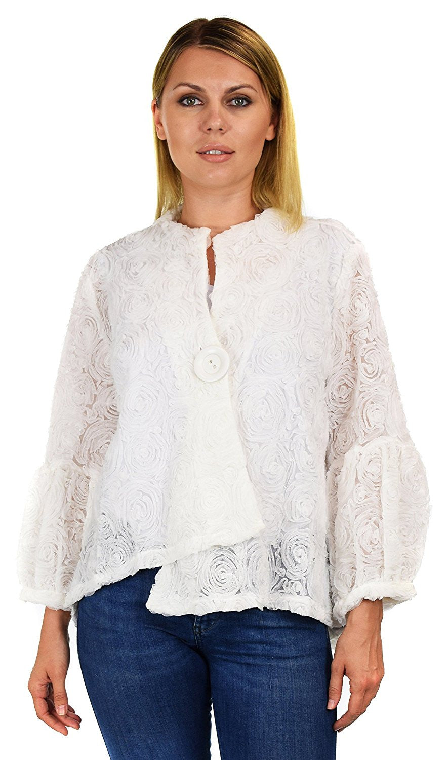 Asymmetrical Textured Flower Pattern Blazer Jacket Outerwear
