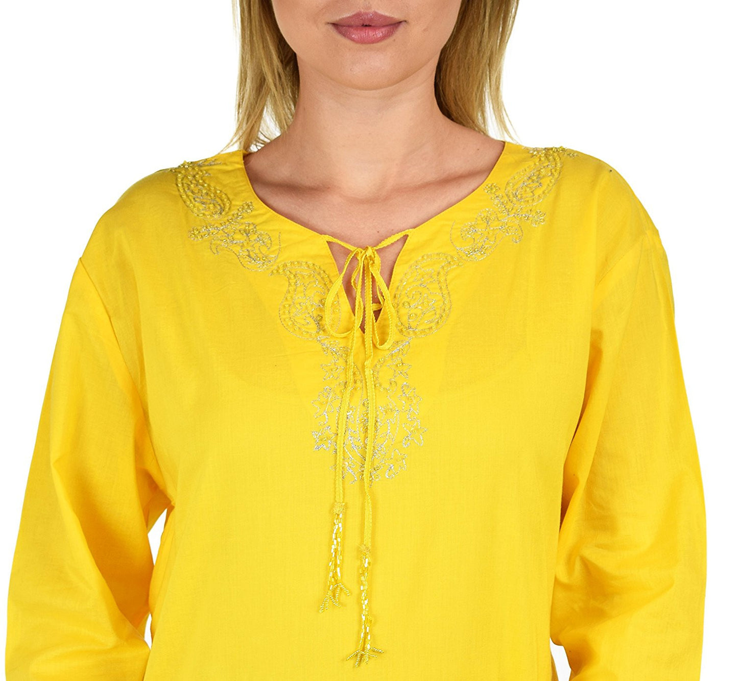 Embroidered Cotton Blouse, Women Cotton Tunic, Cotton Summer Tunic, Cotton Beach Wear,  Shirt Top w/ Drawstring Neck Reg and Plus Sizes