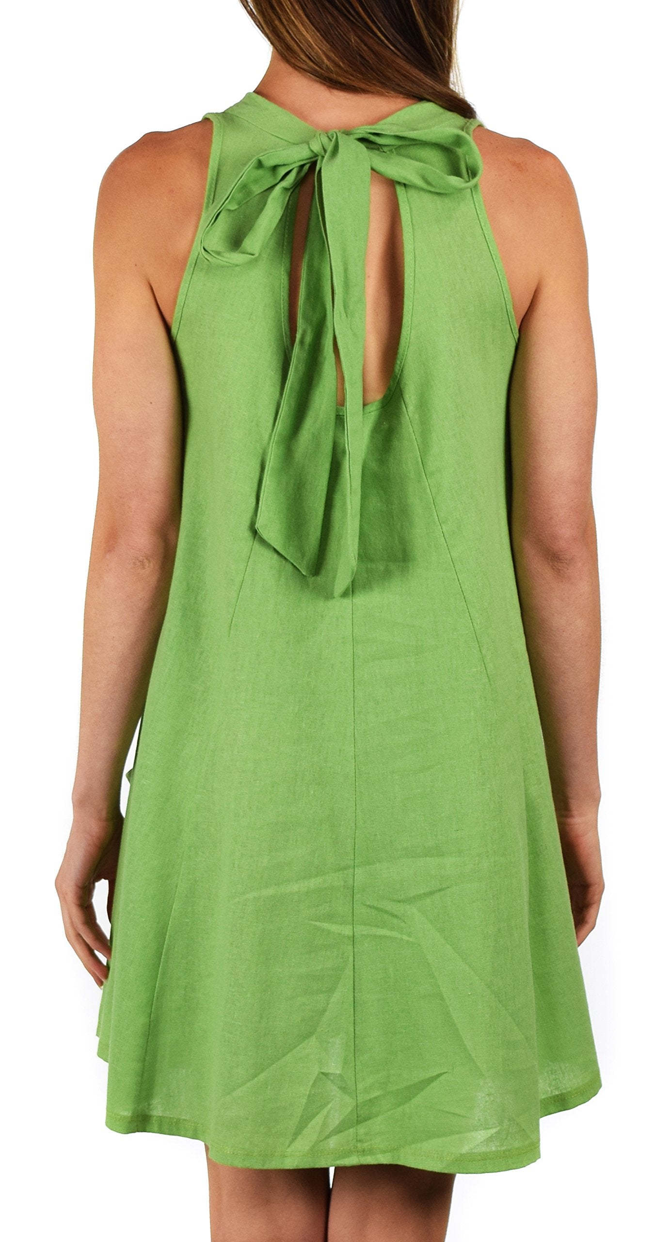 Made In USA, Sleeveless Linen Dress, Linen Midi Dress, Peek-a-boo Linen Dress, Summer Linen Dress w/Bow Tie Back Plus Sizes