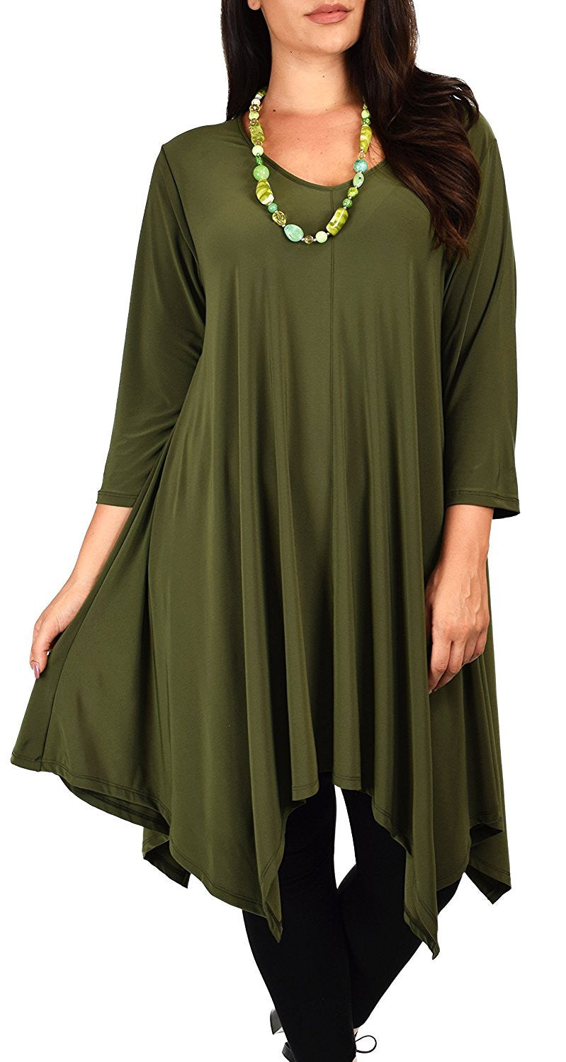 Plus Size Long 3/4 Sleeve Flared Swing Tunic Dress Blouse Top