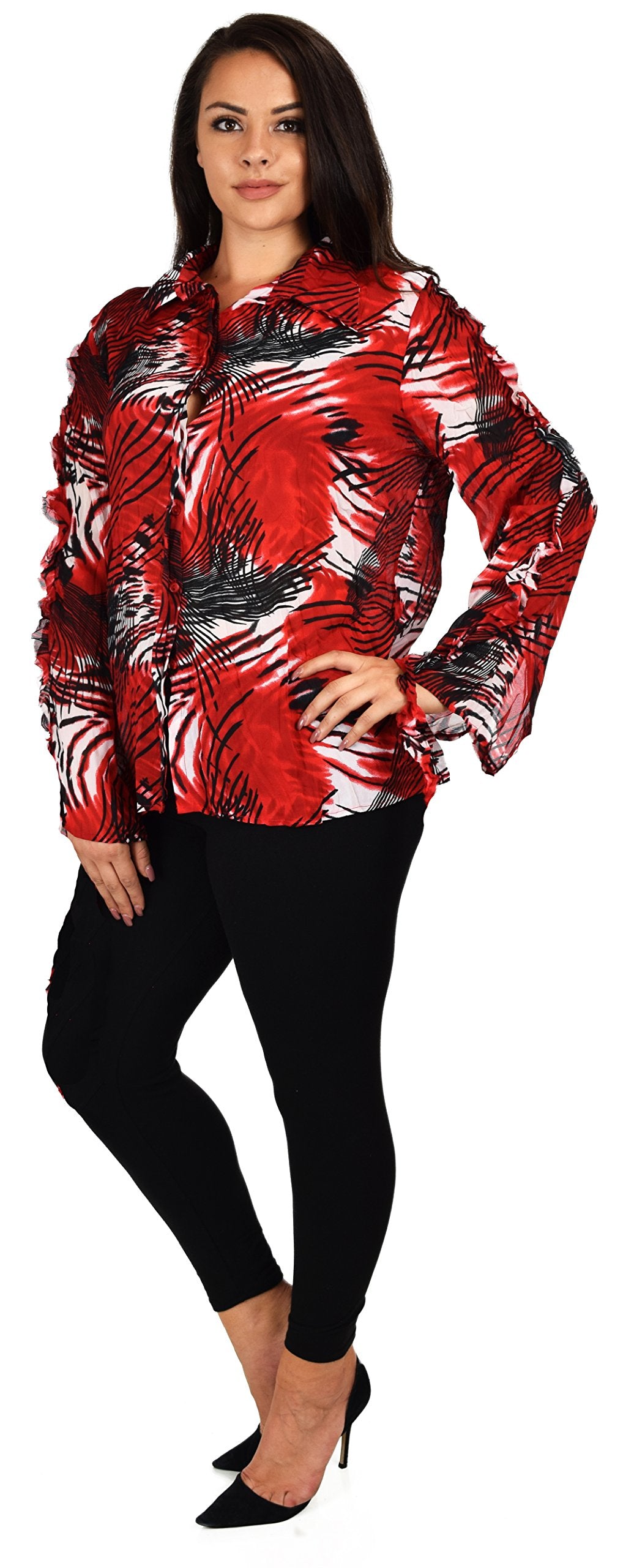 Plus Size Ruffle Crinkle Artsy Fullsleeve Blouse Shirt Top
