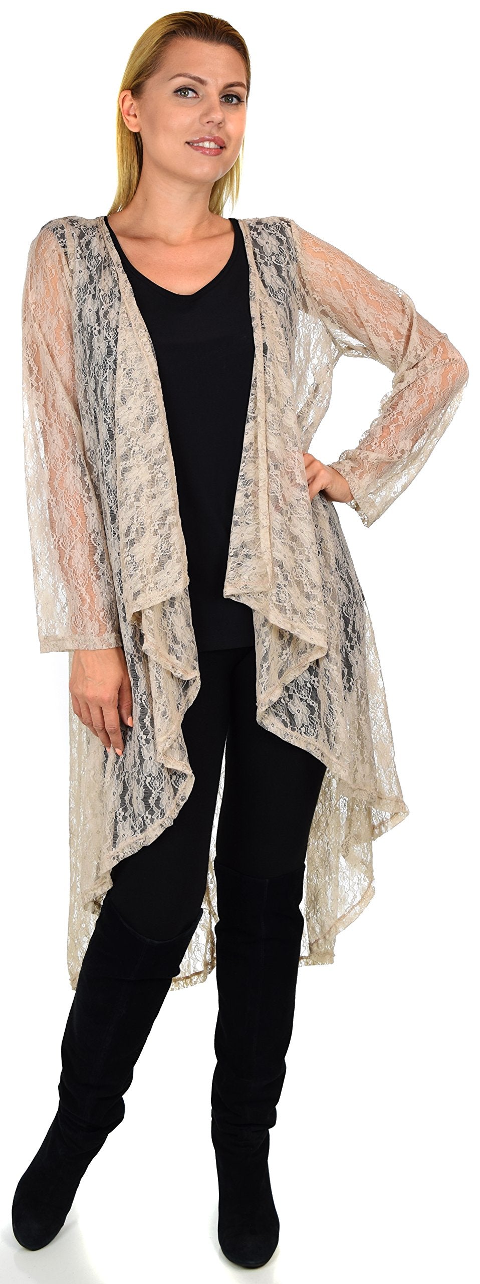 Dare2bStylish Women Plus Size High Low Open Front Lace Duster Cardigan Jacket