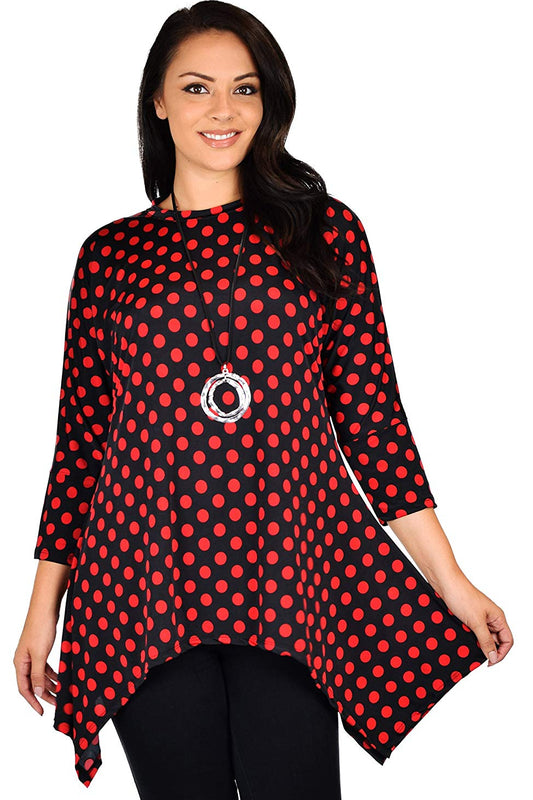 Dare2bStylish Women Vintage Polka Dot Asymmetrical Fishtail Swing Tunic Shirt Top