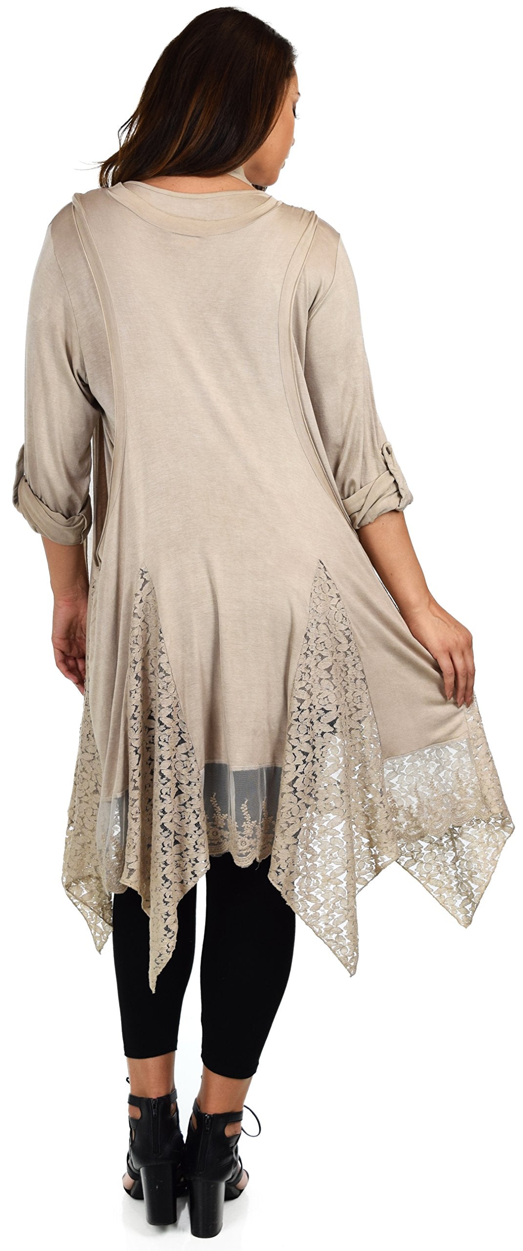 Dare2bStylish Women Plus Size Asymmetrical Lace Tunic Blouse Top Set with Scarf, 3 pc tunic set, Plus size tunic set