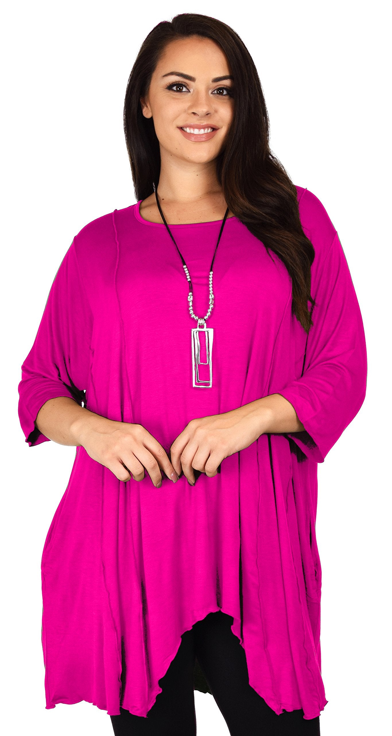 Plus Size Asymmetrical Fishtail Tunic Top w/Side Pockets