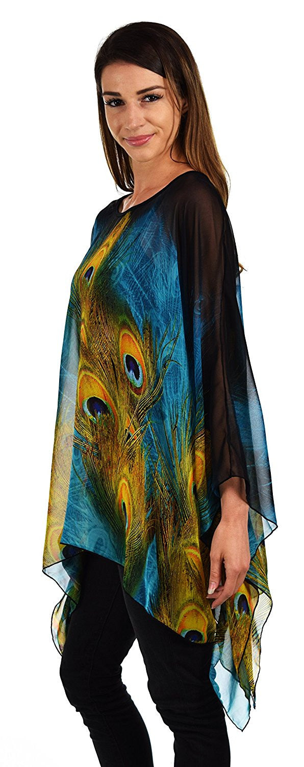 Digital print Poncho, Chiffon Caftan, Summer Chiffon Poncho,  Beach Cover Up,  Caftan Tunic, Prited animal print Caftan